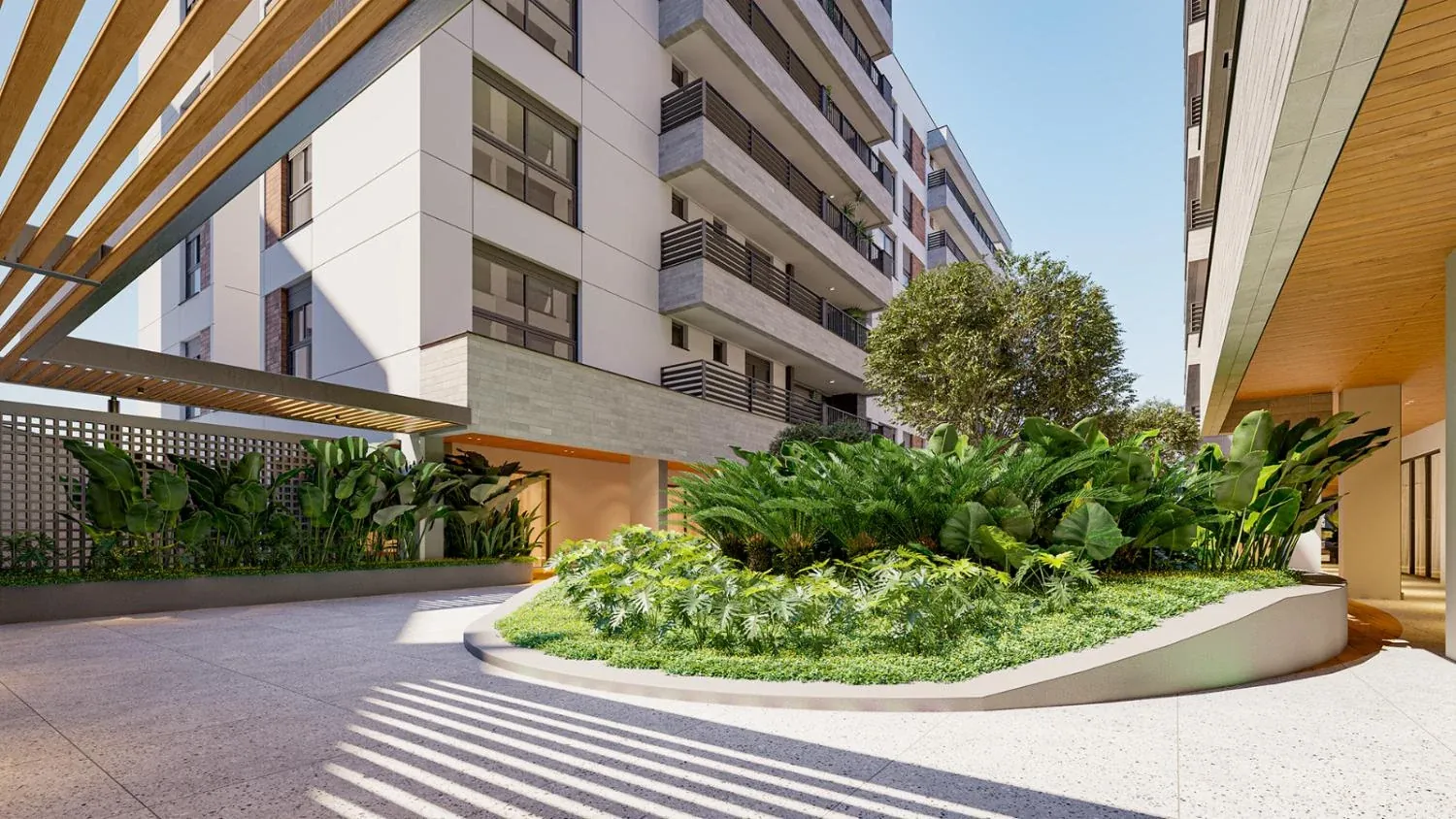 Boulevard interno de empreendimento residencial na Beira-Mar de São José